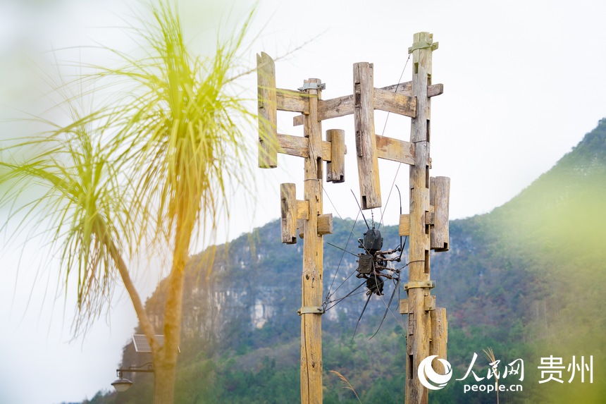 洪江村內的藝術作品“機械蜘蛛”。人民網記者 涂敏攝
