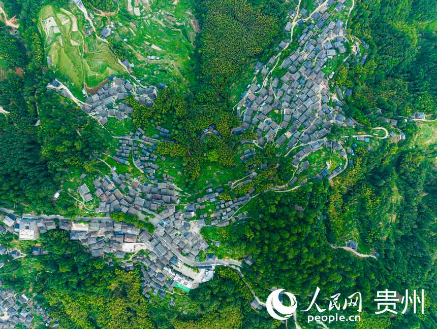 航拍岜沙苗寨。人民網 涂敏攝