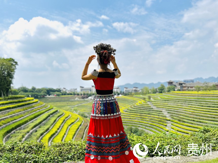 “城中花海梯田”，吸引了眾多游客前來觀賞打卡。人民網 敖嘉鈺攝 