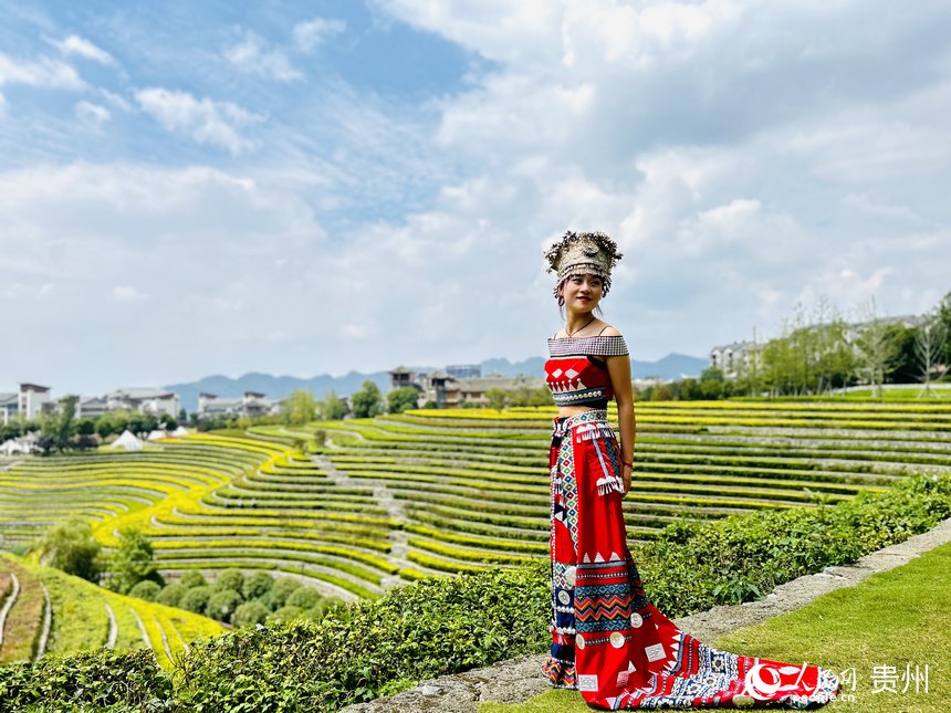 “城中花海梯田”，吸引了眾多游客前來觀賞打卡。人民網 敖嘉鈺攝