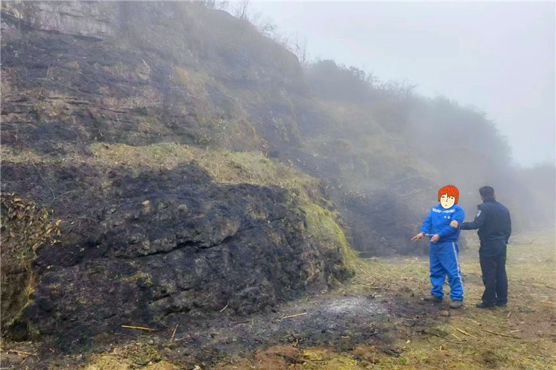 圖為：蔣某某在開陽縣紫興街道魚上村拐己組焚燒玉米桿引發山火及指認現場 (3).jpg