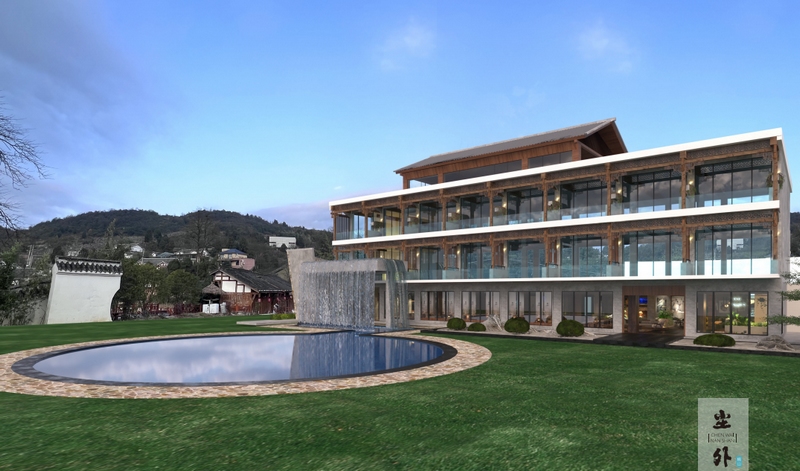 1、塵外遖山民宿效果圖。