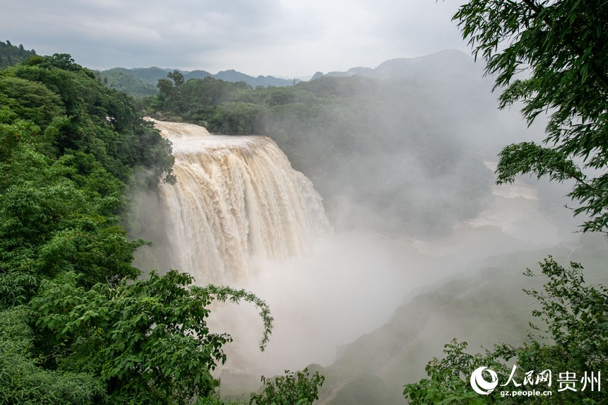 6月23日，黃果樹瀑布奔流而下、氣勢磅礴、蔚為壯觀。人民網記者 翁奇羽攝