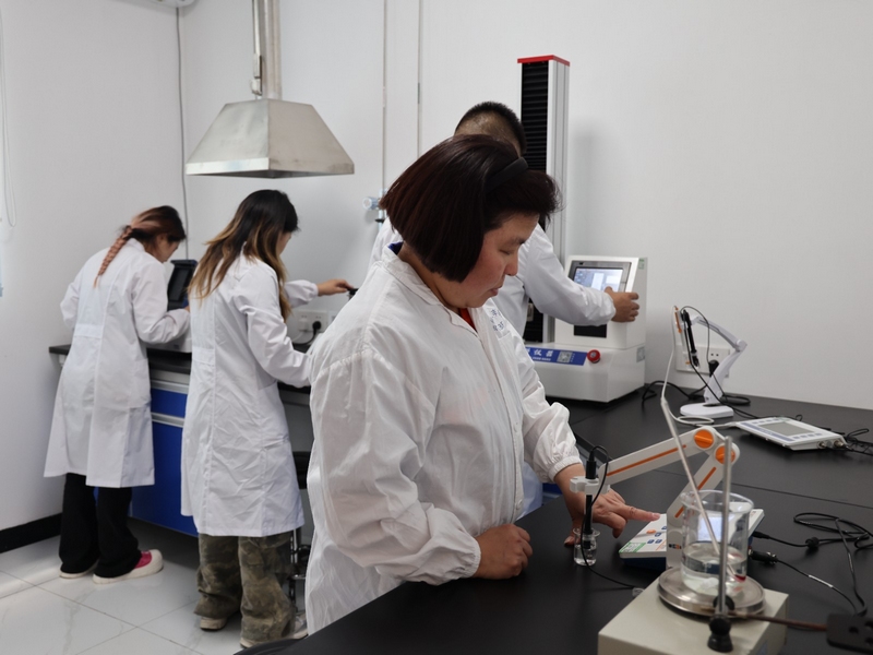 在企業產品研發檢測中心，研發人員們正有條不紊地做著實驗和檢測工作 修文縣融媒體中心杜開雪 攝