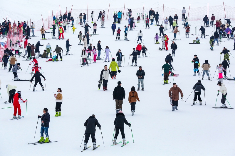 游客在玉舍雪山滑雪場滑雪。趙樺攝 