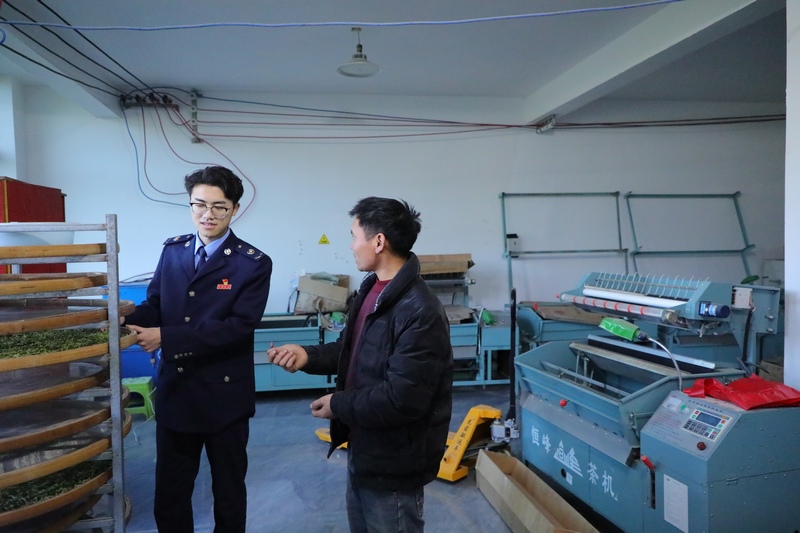 貞豐縣稅務局稅務人員到茶企了解生產加工及銷售情況，開展政策宣傳、解答涉稅難題。陳有攝