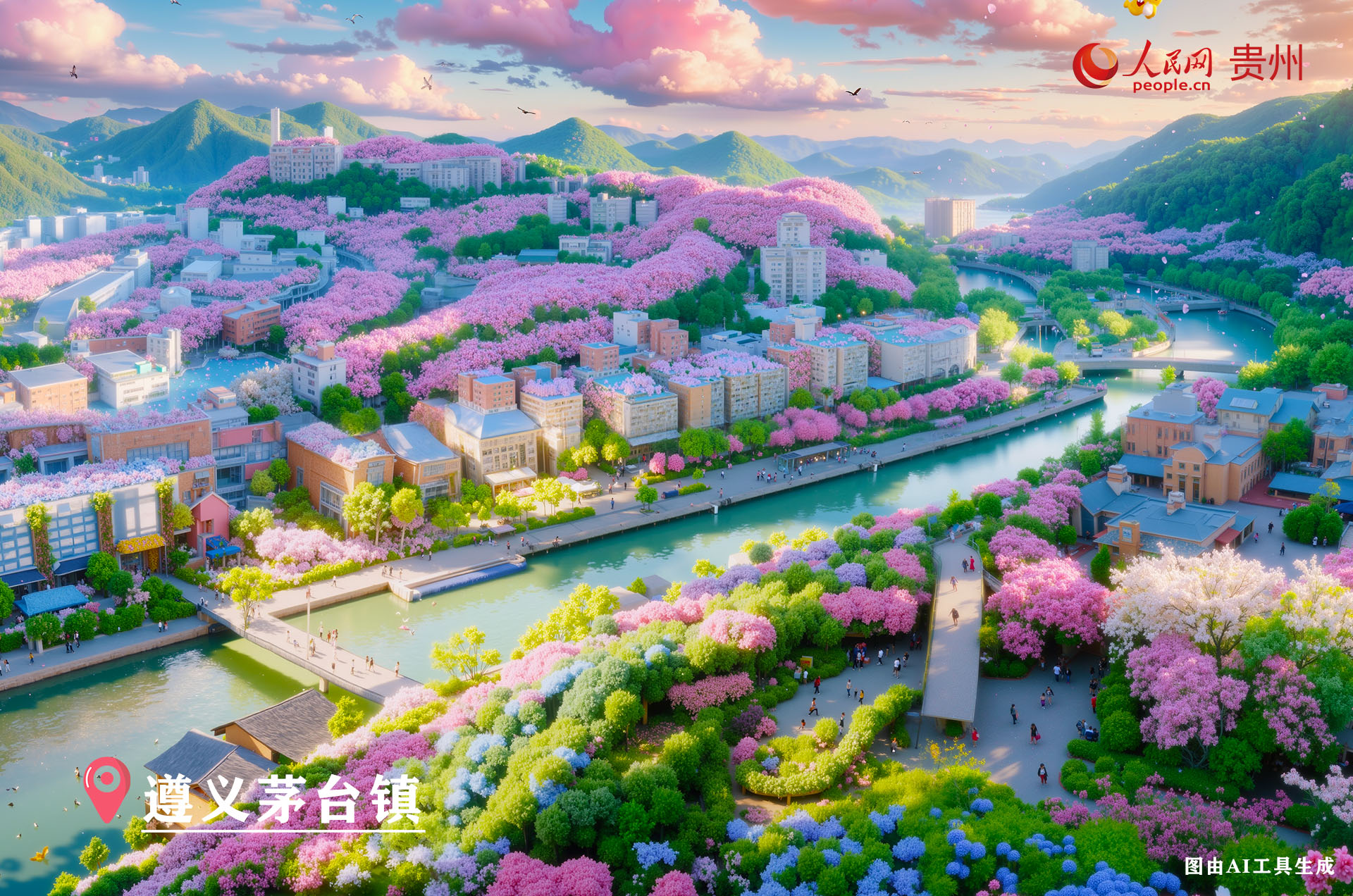 遵義茅臺鎮，隸屬貴州省遵義市仁懷市，地處貴州西北部，大婁山脈西段北側 ，赤水河穿鎮而過。它是 “中國第一酒鎮”，白酒業興盛，茅臺等知名品牌云集。集古鹽、長征、酒文化于一體，有 1915 廣場、紅軍四渡赤水紀念塔等景點，酒旅融合發展，獨具魅力。