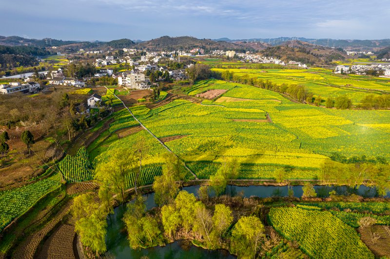 貴州省畢節市黔西市洪水鎮鄉村美景（無人機照片）。