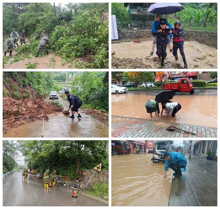 各鄉（鎮、街道）黨員干部冒雨巡查地質災害隱患點、道路垮塌地段等危險區域，組織群眾轉移安置。.jpg