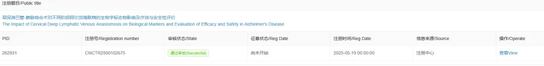 金陽醫院頸深淋巴靜脈吻合術（DCLVA）治療阿爾茨海默病一期臨床試驗獲批