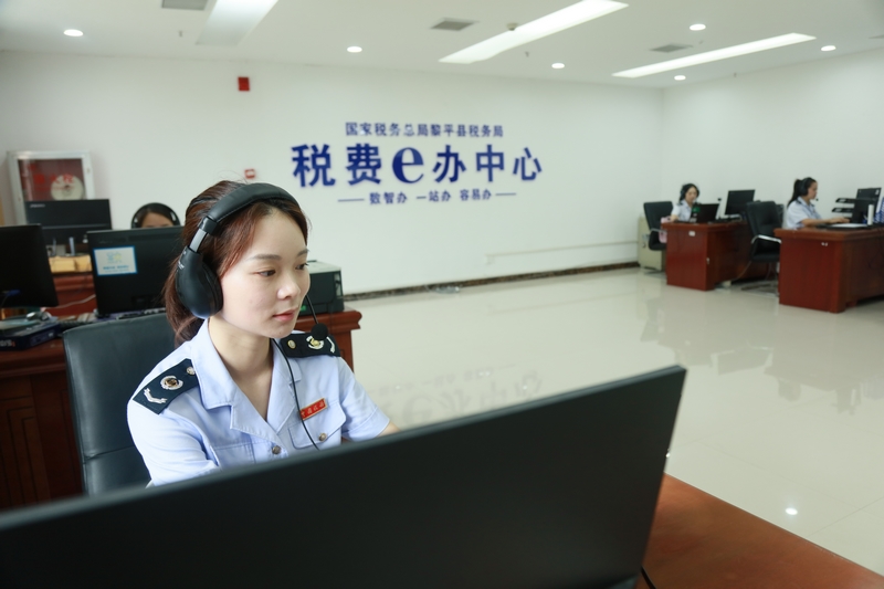 黎平縣稅務局稅費e辦中心工作人員為從江、榕江兩地的納稅人解惑。