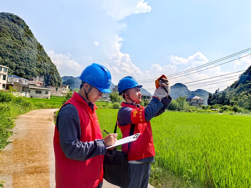 高溫下安順市郊供電局青年突擊隊開展配變測溫巡視工作。