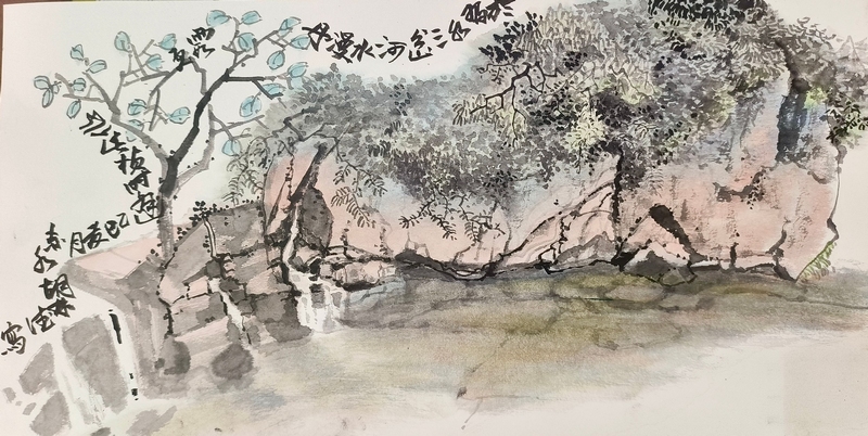 山水小品，以筆墨傳丹霞谷的幽境與靈動。習水縣融媒體中心供圖