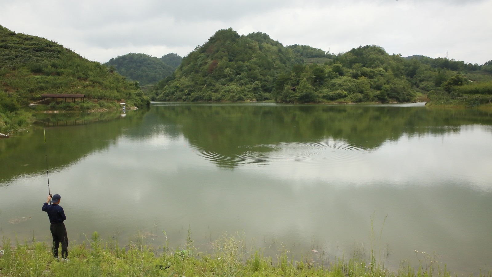 正在釣魚的游客。王葉子攝