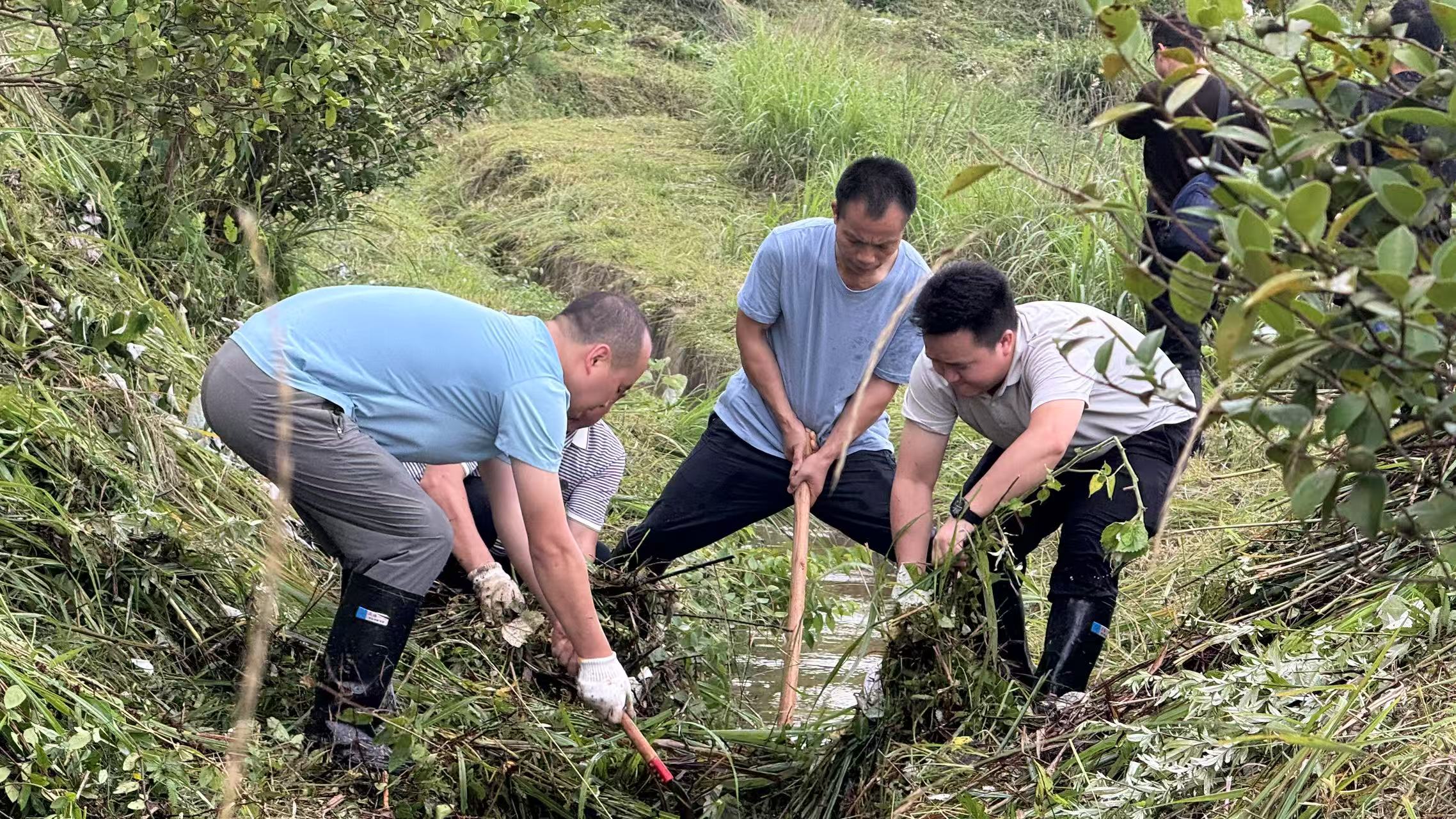 貴州省松桃縣正大鎮黨員干部清理疏通溝渠。
