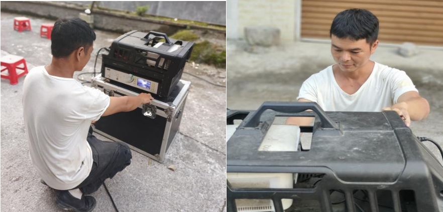 農村電影公益放映員吳江紅在調試放映設備。