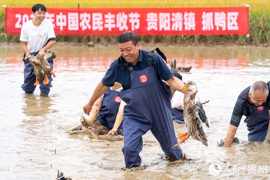 抓鴨子比賽現場。人民網記者 涂敏攝