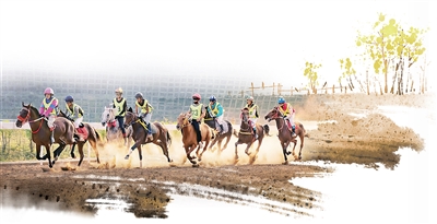 貴州三都水族自治縣西部賽馬城，參賽選手策馬奔騰。