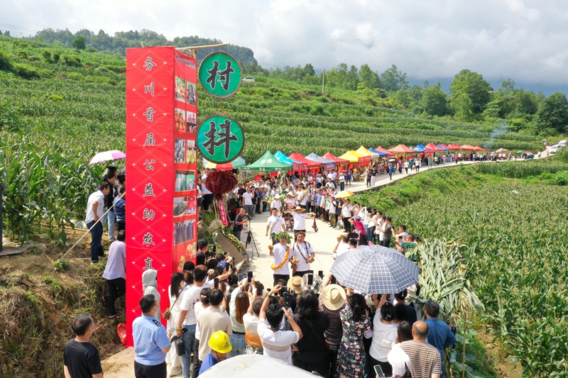 務川自治縣蕉壩鎮舉辦首屆“村抖”公益助農直播現場 鄒琴印 攝.JPG