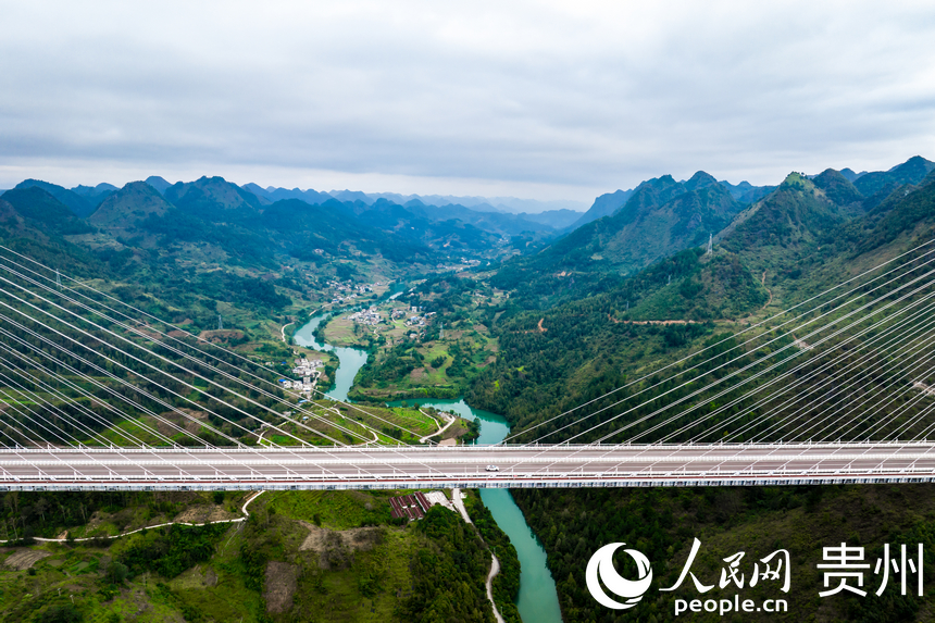 車輛在平塘特大橋上行駛。人民網記者 涂敏攝