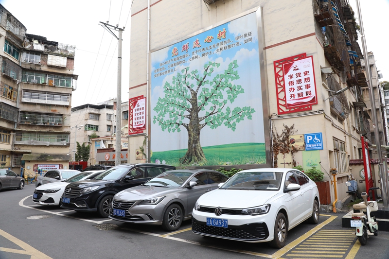 七星關區洪山街道洪山社區老舊小區改造后環境干凈整潔、停車規范。邱夢如攝